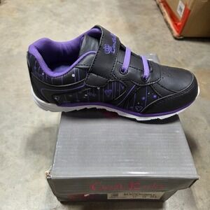 Crown Kicks Kids Girls Black Purple Heart Star Sneakers Shoes Size 13